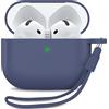 MyGadget Custodia in Silicone per AirPods 4 [ 2024 ] - [ Compatibile con Qi ] con Braccialetto in Silicone - Custodia Protettiva Morbida - Blu Scuro