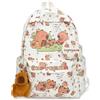 Generico Zaino Capibara per Bambini, Cartella Scolastica Impermeabile con Portamonete & Capybara Portachiavi, Grande Capienza Zaino Kawaii per Scuola, Viaggi, Ragazzi e Ragazze (White)