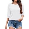 Aottori Maglietta Donna Maniche 3/4 Sbuffo Maglie Scollo Rotondo Cotone T-Shirt Elasticizzato Basic Estive Tshirt Elegante Leggera Top Primavera Larga Bianco XXL