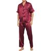 TeJoyce Pigiama Uomo in Raso di Seta, Completo 2 Pezzi con Camicia Manica Corta a Bottoni e Pantaloni con Tasche, Elegante e Confortevole per Notti Estive e Relax a Casa (Bordeaux, XL)