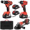 TEENO Kit di utensili 3 pezzi (smerigliatrice angolare senza spazzole + chiave inglese senza spazzole + trapano a percussione) Batteria da 20 Volt 3Ah*2, adatta per auto e casa