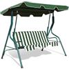 FANTASK Panca a dondolo con tettuccio parasole regolabile, a 3 posti, per giardino, terrazza e cortile, 172 x 110 x 154 cm, verde e bianco