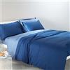 Caleffi 45423 Cotone Bicolor Completo Copripiumino per Piazza e Mezza Letto, Blu
