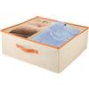 ASelected Grande set di 2 scatole portaoggetti da 50 x 40 x 20 cm, organizer per credenza, con manico in pelle e divisore, in tessuto, pieghevoli, per vestiti, libri (beige)