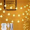 Biuyo Ghirlanda di 100 luci LED a forma di globo, 15 m, con telecomando, alimentazione USB o a batteria, 8 modalità, per interni ed esterni, per Natale, feste, camera da letto, balcone, gazebo,