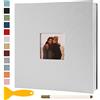 Semfalbuums Album Fotografico Autoadesivo 28x27 CM in Lino Album Portafoto Personalizzabile Scrapbook Photo Album Fotolibro Ricordi Nascita Matrimonio Travel Journal Guest Book, 40 Pagine Bianco