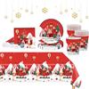POPOYU 53 Pezzi Stoviglie per Feste in Carta di Natale, 1x Tovaglia Natalizia, 16x Piatti Piani, 16x Tazze, 20x Tovaglioli, Set di Stoviglie per 16 Persone Festa Decorazioni di Capodanno Natale