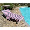 Vico Casa® Telo Mare Lettino VERSILIA 75x195cm in cotone, disegno righe/Telo lettino con cuscino, tasche e sacca portatelo/Corallo e Verde