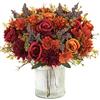MEIVINES 4 pezzi Fiori Artificiali Fiori Finti per Decorazioni Bouquet Fiori Rose Artificiali di Seta per matrimonio casa centrotavola partito cimitero tomba decorazione (Arancione e rosso, 4PCS)