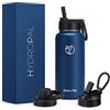 HydroPal Borraccia in Acciaio Inossidabile - 750 ml, 1 L, 1.2 L Senza BPA, Isolato con Cannuccia e 2 Coperchi, Borraccia Termica, Bottiglia Isolata per Sport (blu, 1000ml)