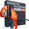 Presch Morsetto falegname 900mm - Forza di serraggio di 300 kg per un fissaggio immediato - Acciaio al carbonio e corpo rinforzato in fibra di vetro per massima stabilità - Con funzione divaricazione