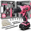 Hi-Spec Set da 30 Pezzi di Attrezzi Rosa per la Casa e il Fai da Te con Trapano Avvitatore a Batteria da 12v. Realizza fori e Avvita Velocemente con gli Attrezzi Senza Fili