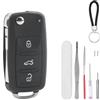 DXiongW 3 Tasti Guscio Chiave Auto Compatibile con VW Golf MK6 Transporter Touareg Tiguan Polo Passat Beetle Caddy Jetta Sharan Skoda Octavia Ricambio Guscio Chiave per Telecomando con Portachiavi