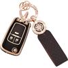 Koaudb Auto Copertura Chiave per Vauxhall Astra Insignia Vectra Zafira Meriva Mokka Chevy Holden 2 3 Pulsanti Morbido TPU Caso Shell Chiave con Cordino Portachiavi in Pelle (C-BP-Chv-3F)