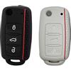 DragonX2 2 Pezzi Protezioni Chiavi Auto in Silicone, 3 Pulsanti, Rosso Nero + Grigio, Adatto per Polo Volkswagen, Skoda, Golf e Altri