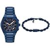 Armani Exchange Uomo Orologio Blu e Bracciale in Acciaio Inossidabile, Set