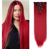 TESS Extension Capelli Clip 58 cm, Extension con Clip Liscio Rosso Borgogna 18 Clips 8 PCS Extension Clip Capelli 140g Capelli Finti