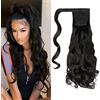 Cybelleza 50cm Coda Capelli Extension Ricci Coda di Cavallo Extension Coda Capelli Sintetici Mossi Ondulati Naturali Lunghi Ponytail Wrap Around Posticci per Donnai, Marrone Scuro