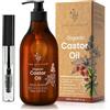 THE OGANICS® Olio di Ricino Biologico 500ml - 100% Puro, Naturale, Pressato a Freddo - Ciglia, Sopracciglia, Capelli, Barba, Unghie - Vegan Castor Oil - Pompa + Kit Mascara