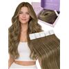 Fshine Extension Biadesive Capelli Veri Balayage Castano Medio Con Biondo Extension Adesive Invisibili 55 cm 50 g 20 pcs Tape Real Human Hair Extensions Remy Matrimonio Adesive