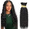 Hxxcoup Human Braiding Hair for Boho Braids Deep Wave Bulk Total 150g 3 Bundles 34 34 34 Inch Human Hair Extension Capelli Umani Naturali Unprocessed No Weft Nautral Black Color for Women