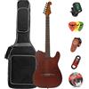 Bullfighter Chitarra acustica silenziosa con pickup integrati portatile, elettrica e acustica chitarra classica per musicista in viaggio e principianti borsa, tracolla, corde in acciaio, cavo e plettri (Marrone)