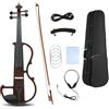 WUQIMUSC Violino elettrico 4/4 full size silenzioso elettrico corpo in legno massello ebano raccordi con custodia, archetto, cuffie, cavo, corde per studenti, principianti e adulti (rosso vinaccio)