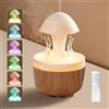 Foyucool Umidificatore Nuvola di Pioggia, 300ml Diffusore Ambiente con Luce a 7 Colori, Temporizzazione 2/4/8H e Auto-Off Senza Acqua, Simulare Pioggia e Autorotazione, Umidificatore Ambiente, Legno