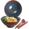 Auanlay Set di 2 Ciotole Ramen Bowl Giapponesi in Ceramica per Ramen, Da 1200 ml, Con Cucchiai e Bacchette, Coda Di Pavone