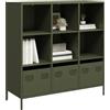 Azzrora Credenza Moderna, Credenza Soggiorno, Madia, Mobili Ingresso Moderno, Mobiletto Cucina, Credenza Verde Oliva 101,5x39x103,5 cm in Acciaio