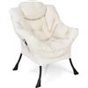 HOMASIS Poltrona Relax, Poltroncina Reclinabile con Braccioli e Tasca Laterale, Supporta Fino a 150 kg, Sedia Comoda per Salotto, Camera da Letto, 81 x 75 x 94,5 cm (Modello 2, Beige)
