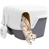 PawHut toilette per gatti con coperchio, lettiera con setaccio, paletta, casetta chiusa per gatti di piccola taglia sotto i 3,5 kg, da interno, in plastica, bianco crema