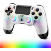 Glitfix Wireless Controller for PS-4, Game Controller for PS-4/Pro/Slim/PC, Bluetooth Gamepad Joystick with Dual Vibration Touch Panel, Upgraded Six-Axis Sensor, 3.5mm Audio Jack(RGB) (White)