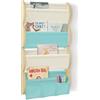 wooshwa Libreria Montessoriana per Bambini da Parete 4 Ripiani e 3 Tasche Porta Libri Bambini Scaffale Salvaspazio Legno 81x43x8cm - Blu