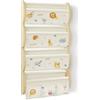 wooshwa Libreria Montessoriana per Bambini da Parete 4 Ripiani e 3 Tasche Porta Libri Bambini Scaffale Salvaspazio Legno 81x43x8cm - Animali Della Giungla