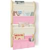 wooshwa Libreria Montessoriana per Bambini da Parete 4 Ripiani e 3 Tasche Porta Libri Bambini Scaffale Salvaspazio Legno 81x43x8cm - Rosa