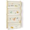 wooshwa Libreria Montessoriana per Bambini da Parete 4 Ripiani e 3 Tasche Porta Libri Bambini Scaffale Salvaspazio Legno 81x43x8cm - Dinosauro