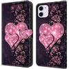 Rnrieyta Miagon Custodia Cover Case per iPhone 12 Mini,Creativo Modello Pelle Portafoglio Libro Cuoio Flip Case con Porta Carte Magnetica Supporto,Rosa Cuore