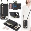 ELTEKER Cover compatibile con iPhone 13 Mini con Cordino Tracolla, Custodia in Pelle per iPhone 13 Mini con Porta Carte Portafoglio [Cinghia regolabile] [Slot per schede] - nero