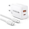 RAVIAD 20W Caricatore USB C, Caricabatteria Tipo C a 2 Porte (USBA + USBC) con 2M Cavo USB C, Caricabatteria Carica Rapida Compatibile con iPhone 16 15 Pro Max, Galaxy S25 S24 S23, iPad Pro, Macbook