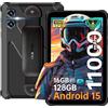 OUKITEL RT3 PLUS Tablet Rugged - Android 15 16GB(4+12) RAM + 128GB ROM/1TB Tablet PC Robust - 8 HD IPS 11000mAh MTK G81 16MP+8MP Camera Tablet Impermeabile IP68/Dual SIM 4G/NFC/OTG/Face ID, Nero