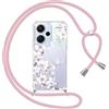 Yoedge Cover con Cordino per Xiaomi Redmi Note 13 Pro Plus 5G 6,67,Trasparente Aesthetic Disegni Fiori Custodia con Collana Tracolla Laccio Collo,Sottile TPU Silicone + PC Antiurto Protettiva Case,05