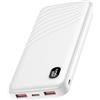 Thunelec Power Bank, 10000mAh Leggero Powerbank, 22,5W/3A Ricarica Rapida Caricabatteria Portatile con PD QC 3.0 Batteria Esterna, 4 Porte (output ＆ input) con LED Display per iOS Android Bianco