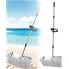 Generic Set di rastrello per pulci, setaccio per sabbia da spiaggia in acciaio inox con cestello largo da 40 cm a denti di squalo, rastrello per sabbia scavato in acciaio al carbonio, rastrelli con manico