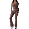 LCDIUDIU Tute Sportive Da Donna per L'Estate, Top Corto A Maniche Lunghe Nero Con Scollo A V, Pantaloni A Zampa D'Elefante, Set Da 2 Pezzi Casual, Vestibilità Slim Fit, Yoga, Jogging, Abbigliamento
