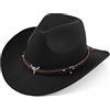 Aegistus Cappello da cowboy unisex da cowboy, cappello da cowboy, in feltro Wide Edge Western Cowboyhuts classico cappello da cowboy Outdoor Wide Edge cappello da cowboy con cinturino nero