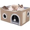ERNAN Cuccia Gatto e cani.Lettino Per Gatti, Cuccia Gatto Interno, Cuscino per Pieghevole da Interno,Casa pieghevole con terrazza e tiragraffi, Adatto per Gatti,Piccoli Anima (Kaki, Medium)
