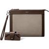 VULKIT Pochette da uomo con custodia per occhiali rimovibile, grande portafoglio da polso da uomo, borsa da lavoro, Beige Moka