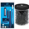 Schneider, Ceod Shiny, set da scrittura con penna stilografica, penna a sfera, per destrorsi e mancini, pennino M & Inchiostro Cartuccia Contenitore 100-Pezzo Set, Nero