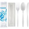 MAQA 100 Kit Posate Riutilizzabili in CPLA - Forchetta, Coltello, Cucchiaio e Tovagliolo 2 Veli - Imbustati Singolarmente - Compostabili e Certificati per Uso Alimentare - Ideali per Eventi, Catering